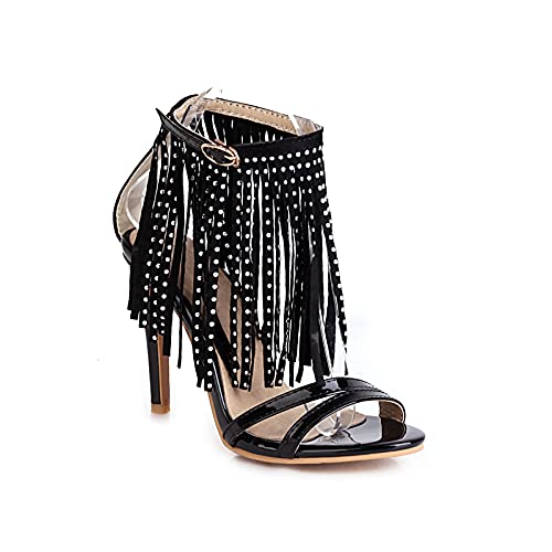 Women's fashion peep toe stiletto buckle strap high heel with 10 cm easy walking evening party tassels pumps for women big size 35-50 zt308s von JIEEME