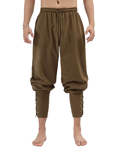 JIEFULL Herren Knöchel Banded Gothic Hose Renaissance Pirat Kostüm Halloween Mittelalter Retro Hose, Braun, X-Large von JIEFULL