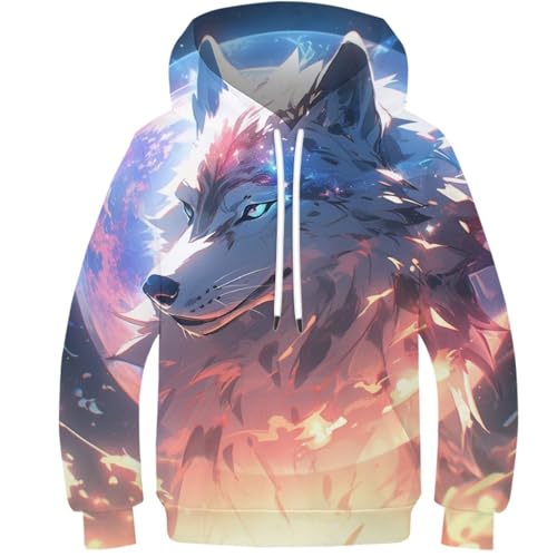 JIEJIAN Wilder Wolf Jungen-Kapuzenpullover, Kinderpullover, Kleinkind-Sweatshirt, Kinder-Kapuzenpullover Für Jungen Im Alter Von 6–16 Jahren von JIEJIAN