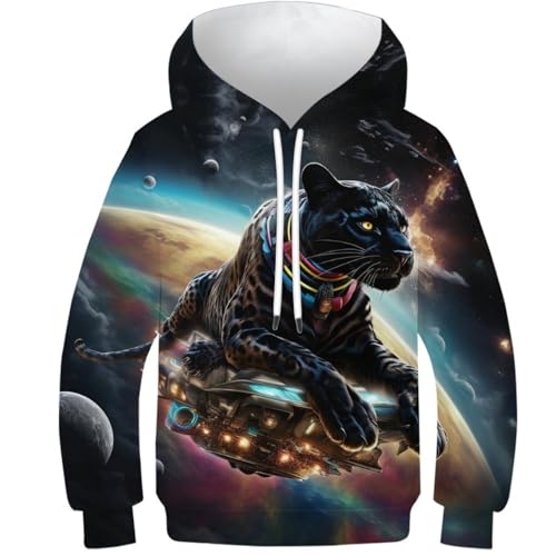 Jet Black Jaguar 3D-Druck-Hoodie Für Kinder, Teenager, Mädchen, Jungen, Sportbekleidung, Kapuzenpullover, Sweatshirts, Oberteile Mit Taschen, Lange Ärmel, Kapuze Mit Tasche, Geschenke Für Mädchen 6-7Y von JIEJIAN