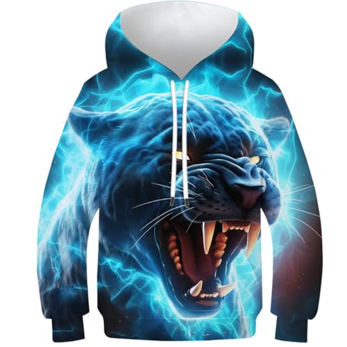 Leopard 3D-Kapuzenpullover Für Kinder, Unisex, Für Kinder, Sportbekleidung, Kapuzenpullover, Sweatshirts, Oberteile Mit Taschen, Lange Ärmel, Kapuze Mit Tasche, Geschenke Für Jungen Und Mädchen 8-10Y von JIEJIAN