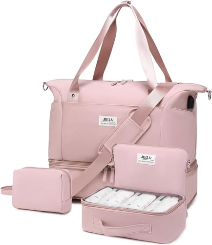 JIELV Weekender Taschen für Frauen Reisen, Handgepäck mit Schuhfach, Reisetasche mit Kulturbeutel, wasserdichte Frauen Turnbeutel Krankenhaustasche 4-teiliges Set, Pink, Sport Reisen von JIELV