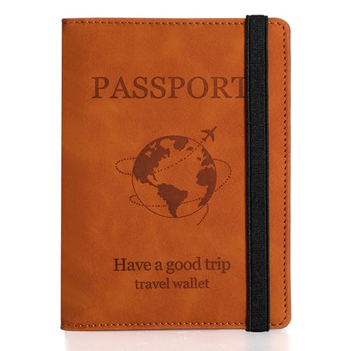 JIEOU Passport Holder Cover Case，PU Leather Passport Protector， Travel Wallet for Women Men (Brown) von JIEOU