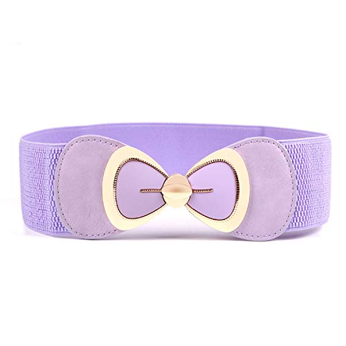 JIER Damen Bowknot Schnalle Breit Taille Gürtel Breite Elastische Stretch Gürtels Mode Vintage Belt Bund Elastisch Strecken Taillegürtel (Lila) von JIER-Gürtel