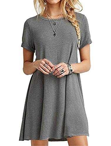 JIER Damen Kurzarm Rundhals Knielang T-Shirtkleid Lose Tunika T-Shirt Kleid Sommerkleid Freizeitkleid Shirtkleid T Shirt Bluse Tunika Shirtkleid (Grau,XX-Large) von JIER-Kleider