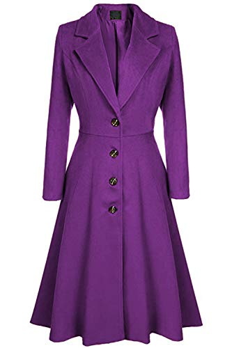 JIER Damen Wintermantel Lange Trenchcoat Schlank Jacke Parka Outwear Revers Lang Mantel mit Asymmetrisch Saum Elegant Gothic Mäntel (lila,large) von JIER