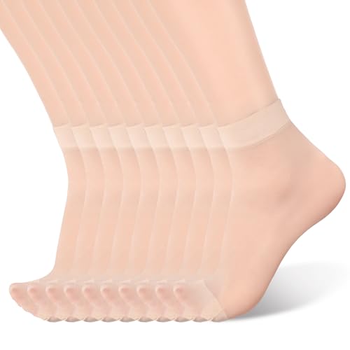 JIEYAO 10 Paar Nylon Socken Damen, Knöchel Nylon Strümpfe 20D Transparente Nylon Feinsöckchen Hautfarbe Seidenfein Söckchen für Mädchen Damen Party Homewear von JIEYAO