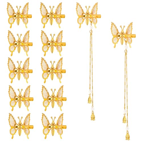 JIEYAO 12 Stück Schmetterlings Quaste Haarspangen, Gold 3D Bewegliche Haarnadeln mit Abnehmbarer Haarkette Schmetterling Haarnadeln Glitzer Metall Clip Butterfly Haarschmuck für Mädchen Damen Braut von JIEYAO