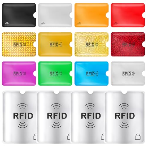 JIEYAO Farbenfroher RFID-Kartenhalter,16 Stück RFID Blocker Schutzhüllen 3.6 x 2.5 inch Leichter Blockierender Kreditkartenhülle Hülle für Kreditkarte Ausweis Kartenhüllen Reisepass Damen Herren von JIEYAO