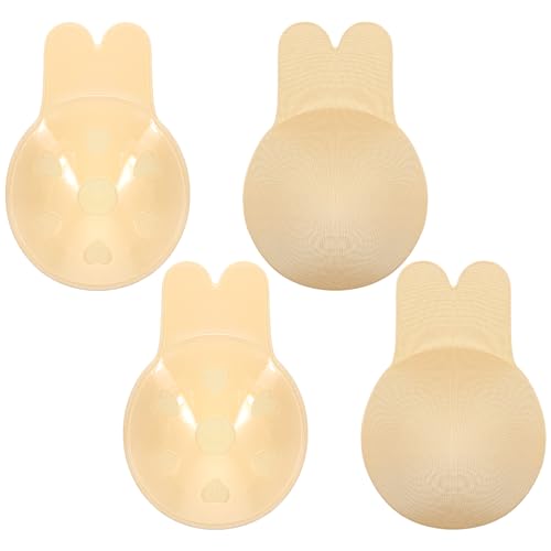 JIEYAO 2 Paar Klebe BH Push up BH, Unsichtbarer BH TräGerloser Selbstklebender Klebe-BH Mit Push-Up Effekt Rückenfrei Bra Pads Wiederverwendbare Silikon Haut Freundlich Nippelpads für Brautkleider(XL) von JIEYAO