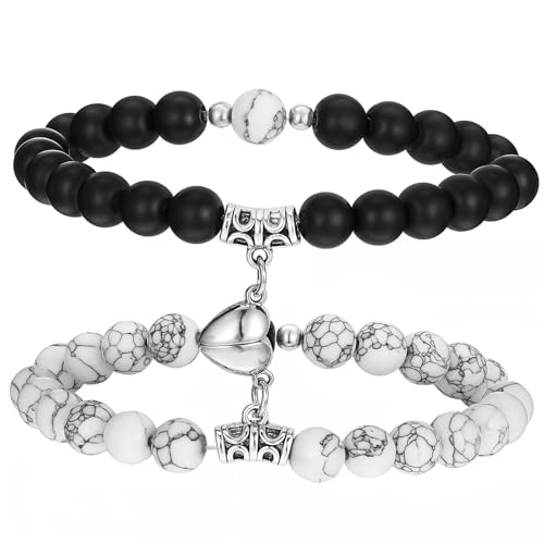 JIEYAO 2 Stück Magnetische Pärchen Armband, Naturstein Partnerarmbänder Herzförmige Partner Armbänder Bff Armbänder für Paare Damen Herren Fernbeziehung Armband Freundschaftsarmbänder Geschenke (Weiß) JIEYAO 2 Stück Magnetische Pärchen Armband, Naturstein Partnerarmbänder Herzförmige Partner Armbänder Bff Armbänder für Paare Damen Herren Fernbeziehung Armband Freundschaftsarmbänder Geschenke (Weiß) von JIEYAO