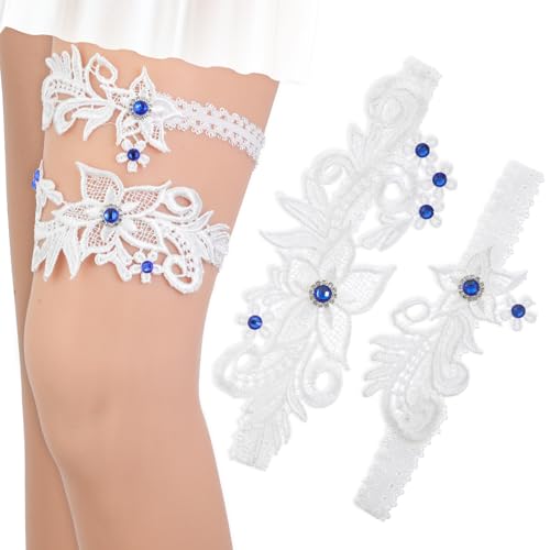 JIEYAO 2Stück Elegantes Strumpfband für Hochzeit,Wedding Braut Strumpfband aus Spitze Mit Strasssteine Strumpfband Blau Hochzeit Elastische Strumpfband für Brautaccessoires Trauzeugin Geschenk Garters von JIEYAO