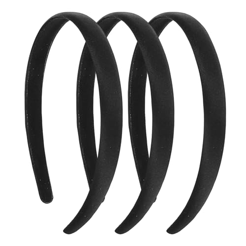 JIEYAO 3 Stück Schwarze Satin Stirnband,1,5cm Breit Hartes Kopfband Solides Haarband Rutschfest Haarbänder Einfaches Haarreifen Mode Haarschmuck für Damen Mädchen Halloween Weihnachten Party(0,6 Zoll) von JIEYAO