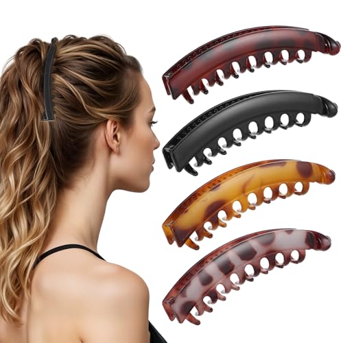 JIEYAO 4 Stück Groß Bananen Haarspange,Vintage Bananenspange Rutschfeste Banana Clip Pferdeschwanz Haarklammer für Dickes Haar Hochwertig Robust Haarschmuck für Damen Mädchen von JIEYAO