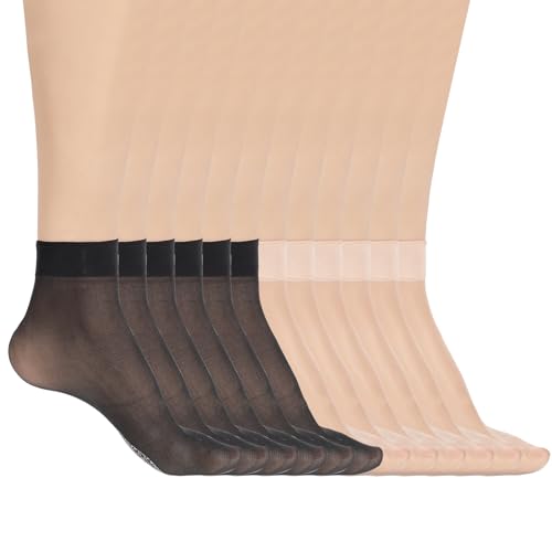 JIEYAO 6 Paar Nylon Socken Damen, Nylonstrümpfe mit Verstärkten Zehen 5D Transparente Nylon Feinsöckchen Seidenfein Baumwolle Sohle Söckchen für Mädchen Damen Party Homewear von JIEYAO