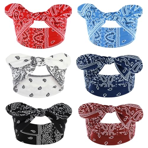 JIEYAO 6 Stück Paisley Stirnbänder Damen, Bogen Haarbänder Breite Elastische Boho Stirnband Haarschleife Bandana Knoten Haarband Kopftuch Print Haarschmuck 90er Jahre Outfit Mädchen Frauen Accessoires von JIEYAO