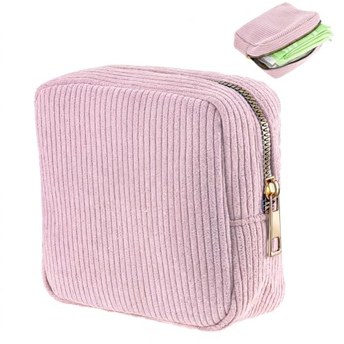 JIEYAO Binden Aufbewahrung Tampon, Bindentasche Damenbinde aus Cord Klein Kosmetiktasche Mini Kulturbeutel Weiche Aufbewahrungstasche Perioden Tasche Tragbar Makeup Bag für Damen Mädchen (Rosa) von JIEYAO