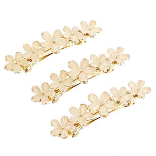 JIEYAO Blume Opal Haarspangen, 3 Stück 2.64inch Gold funkelnde Hochzeit Barrettes Französisch Vintage Haarnadeln Metall automatisch Frühling Clips Haarnadel dekorative Accessoires für Frauen dickes von JIEYAO