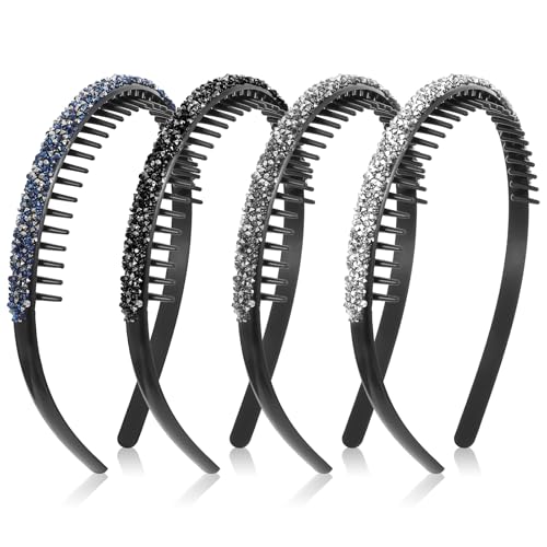 JIEYAO Glänzende Zahnkamm Haarreifen, 4 Stück Strass Stirnband mit Zähnen Damen Zickzack Haarreif Rutschfest Haarreifen Kamm Haarband aus Kristall Zig Zag Headband Zinken Haarschmuck Mädchen von JIEYAO