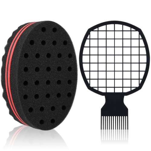 JIEYAO Haarschwammbürste,Afro Twist Haarkamm+0.31in Löcher Haarbürste Schwamm Doppelseitiger ovaler Twist Coils Wave Haarschwamm für Herren Zuhause Friseur Coil Haar Salon Locken Perücke von JIEYAO