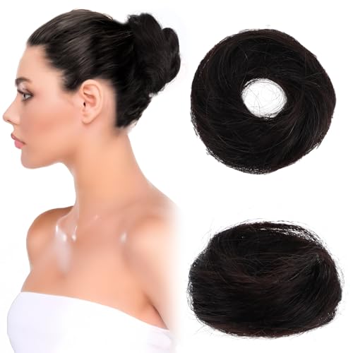 JIEYAO Haarteil Mit Gummiband, Echthaar Haarteil Haargummi Weich Dutt mit Haaren 16g Glatt Hair Bun Extensions Bun Hochsteckfrisuren Haarknoten für Damen Mädchen Pferdeschwanz(Natürliche Farbe) von JIEYAO