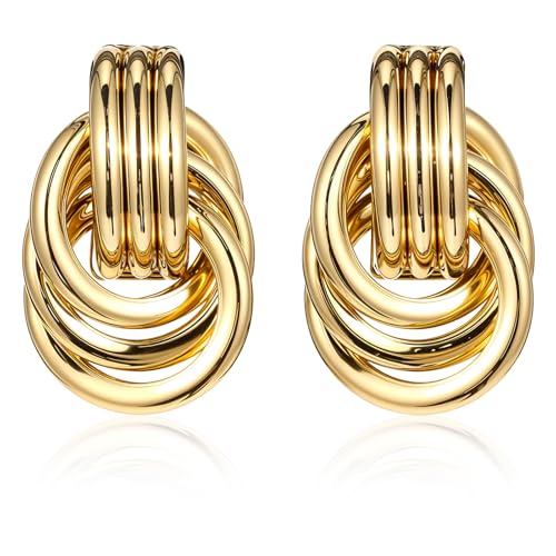 JIEYAO Knoten Tropfen Ohrringe - Hypoallergene Hängend Chunky Drop Vergoldete Creolen Aus Messing - Statement Mode Vintage Schmuck für Damen Geschenk (Gold) von JIEYAO