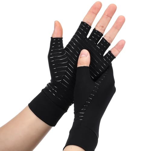 JIEYAO Kupfer Arthritis Handschuhe, Arthrose handschuhe mit Kupfer Rheuma Kompressionhandschuhe Herren Damen Fingerlose Handschuhe Arthriti Gaminghandschuhe für Rheumatoide & Osteoarthritis(L) von JIEYAO