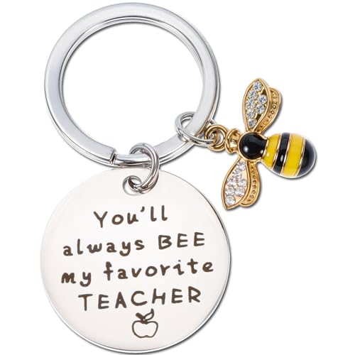 JIEYAO Lehrer Anerkennung Schlüsselanhänger, Dankeschön Geschenk Biene Schlüsselanhänger Lehrer Geschenke ''Du wirst immer mein Lieblingslehrer sein'' Schlüsselanhänger für Geburtstag Graduierung von JIEYAO