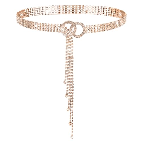 JIEYAO Strass Gürtel für Frauen, funkelnde Kristall Taille Kette Gürtel, Gold, 33-38" von JIEYAO