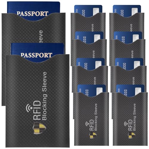 JIEYAO TÜV geprüfte RFID Blocker Kartenhülle Set, 8 Stück NFC Schutzhüllen Kreditkartenhülle und 2 Stück Blocker Reisepasshülle für Kreditkarte EC Karte Bank Karte Personalausweis Reisepass von JIEYAO