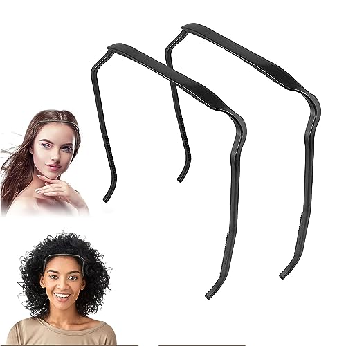 JIEYUCHU Unsichtbarer Haarreifen, 2 Stück Haarreif Sonnenbrille Curly Thick Hair Headband, Eckiger Haarreif Hinged Headband, Hair Hoop Headband Accessories für Frauen Männer (Schwarz) von JIEYUCHU