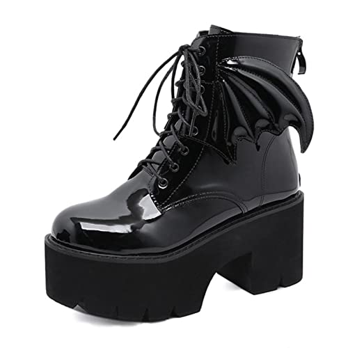 Angel Wing Stiefeletten High Heels Lackleder Damen Plateau Stiefel Punk Gothic Modell Schuhe Perfekt, Schwarze Schuhe, 37.5 EU Angel Wing Stiefeletten High Heels Lackleder Damen Plateau Stiefel Punk Gothic Modell Schuhe Perfekt, Schwarze Schuhe, 37.5 EU von JIFAENY