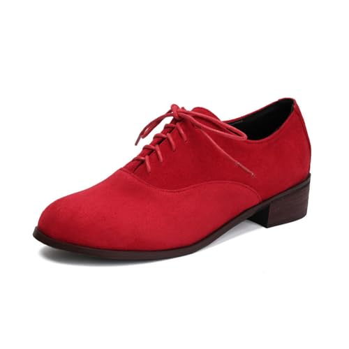 Damen Retro Brogue-Schuhe Britischer Stil Wildleder Runde Zehe Niedriger Blockabsatz Knöchelriemen Flats Vintage Oxford Schnürschuhe Freizeitschuhe für Frauen, rot, 42 EU Damen Retro Brogue-Schuhe Britischer Stil Wildleder Runde Zehe Niedriger Blockabsatz Knöchelriemen Flats Vintage Oxford Schnürschuhe Freizeitschuhe für Frauen, rot, 42 EU von JIFAENY
