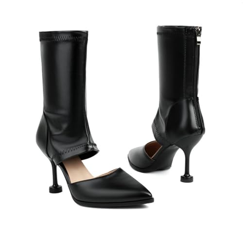 Eilyken Frühling Herbst Weiches Leder Kurze Stiefeletten Damenmode Ausgehöhlte Damen Sandale Spitze Zehen Dünne Schuhe Mit Niedrigem Absatz-schwarz-36 von JIFAENY