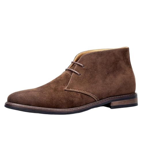 Herren Distressed Vintage Polo Boots Klassische Desert Chelsea Retro Pull On Stiefeletten mit Antik-Finish Echtes Leder Casual & Smart Schuhe, Braun, Wildleder, 38.5 EU von JIFAENY