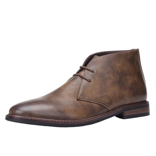 Herren Distressed Vintage Polo Boots Klassische Desert Chelsea Retro Pull On Stiefeletten mit Antik-Finish Echtes Leder Casual & Smart Schuhe, PU-Braun, 47 EU von JIFAENY