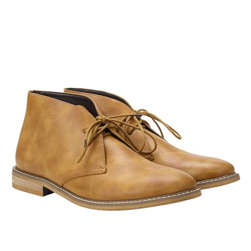 Herren Distressed Vintage Polo Boots Klassische Desert Chelsea Retro Pull On Stiefeletten mit Antik-Finish Echtes Leder Casual & Smart Schuhe, Polyurethan, Hellbraun, 45 EU von JIFAENY