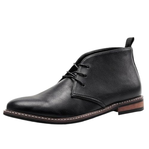 Herren Distressed Vintage Polo Boots Klassische Desert Chelsea Retro Pull On Stiefeletten mit Antik-Finish Echtes Leder Casual & Smart Schuhe, Schwarz, 45 EU von JIFAENY