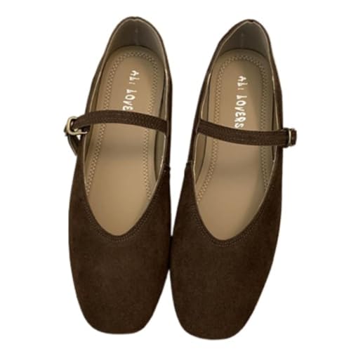 JIFAENY Damen Mary Jane Flats mit Quadratkappe Retro-Vintage-Stil Weichbett-Sohle Bequeme Freizeitschuhe für Frühling/Herbst Vegan (41,Braun) von JIFAENY