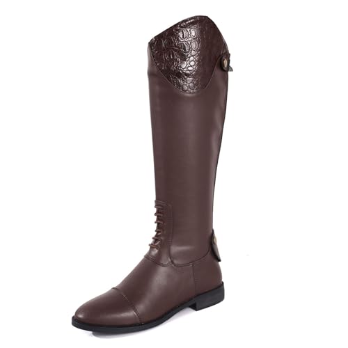 JIFAENY Damen Reiterstiefel mit elastischem Schaft Retro Reitstiefel-Design 3cm Komfortabsatz Atmungsaktive Winterstiefel (Dunkelbrauner Samt,44) von JIFAENY