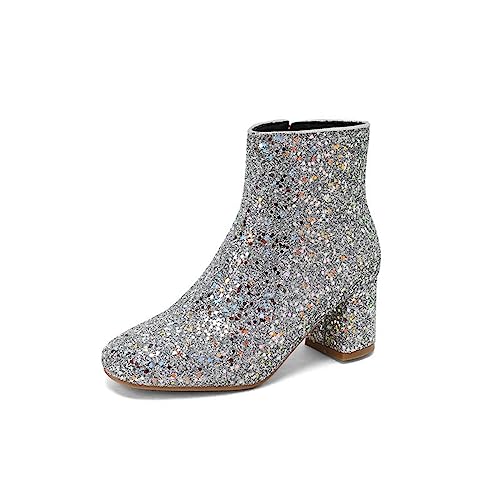 JIFAENY Damen Stiefeletten Mode dicke High Heels Frauen Runde Zehe Winterstiefel Silber blau weibliche Chelsea Booties, Silber, 37.5 EU JIFAENY Damen Stiefeletten Mode dicke High Heels Frauen Runde Zehe Winterstiefel Silber blau weibliche Chelsea Booties, Silber, 37.5 EU von JIFAENY