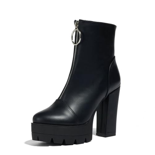 JIFAENY Damens Chelsea Boots 2025 Plateau-Sohle mit Profil 8 cm Absatz Wasserdicht Seitlicher Reißverschluss Modische Knöchelstiefel Bequem Stilvoll (schwarz,39) von JIFAENY