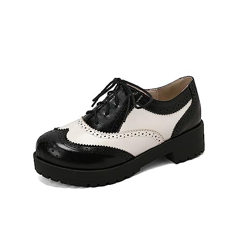 JIFAENY Geschnitzte Oxford Schuhe für Damen Pumps mit hohem Absatz Schnür Pumps für Damen Oxford Brogues Schuhe weiß,EU 39 von JIFAENY