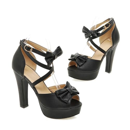Mädchen Sandalen High Heel Schuhe Damen Große Größen 1.5-43 Party Hochzeit Schuhe Frau High Heels Plateau Pumps Frauen Absatzsandalen,Schwarz,34 von JIFAENY