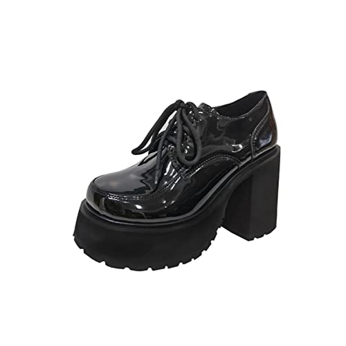 JIFAENY Patent Leather Chunky Loafers Women Platform Heels Pumps Lace Up Comfort White School Party Shoes-black,EU 37 JIFAENY Patent Leather Chunky Loafers Women Platform Heels Pumps Lace Up Comfort White School Party Shoes-black,EU 37 von JIFAENY