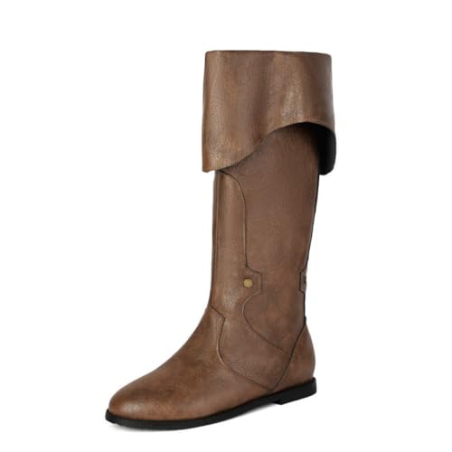JIFAENY Unisex Retro Reiterstiefel im britischen Stil Overknee Design mit umschlagbarem Schaft Flache Sohle Gürtelschnallen-Details Hochwertige Langstiefel für Damen & Herren (Braun,35) von JIFAENY