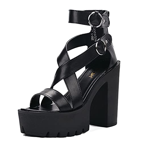 JIFAENY solide Plateau-Sandalen für Frauen Sommer Schuhe Offene Zehen Rom Stil High Heels Modische Schnallen Gladiator Schuhe Frau-schwarz,41 von JIFAENY