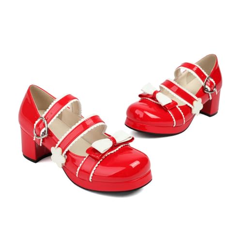 Mary Jane Schuhe Damen Schwarz Weiß Rosa Block High Heels Plateau Pumps Frau Chic Schleife Knöchelriemen Cosplay Lolita Schuhe-rot-41 Mary Jane Schuhe Damen Schwarz Weiß Rosa Block High Heels Plateau Pumps Frau Chic Schleife Knöchelriemen Cosplay Lolita Schuhe-rot-41 von JIFAENY