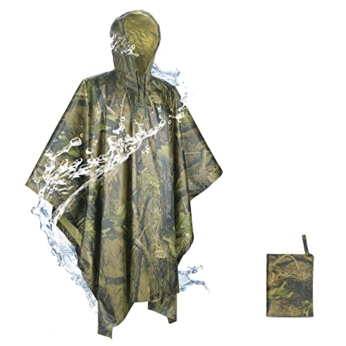 JIGOOPLEY Regenponcho Herren Jagd, Poncho Regencape Damen Wasserdicht Regenponcho Wandern Regenmantel mit Kapuze 4in1 Multifunktionales Regenjacken Campingdecke Leicht Atmungsaktiv Reisen Fahrrad von JIGOOPLEY