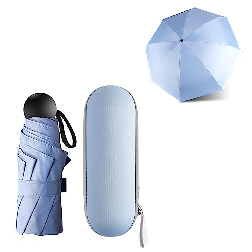 JIGUOOR Falten Reise Regenschirm,8 Ribs Mini Regenschirm Kleiner UV Regenschirm Mini Anti-UV Kompakt Regenschirm Winddicht Starke Tragbare Tasche Regenschirm mit Kapsel Fall für Männer Frauen von JIGUOOR